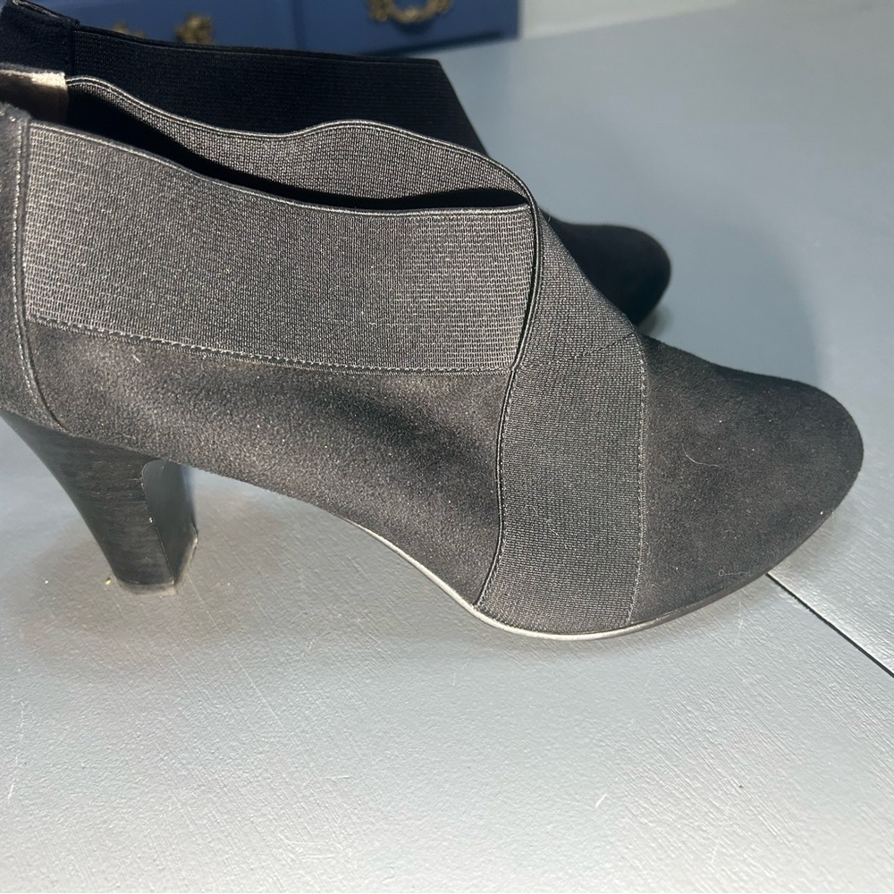 Coach and Four Black Heeled Boots, gently used suede like material